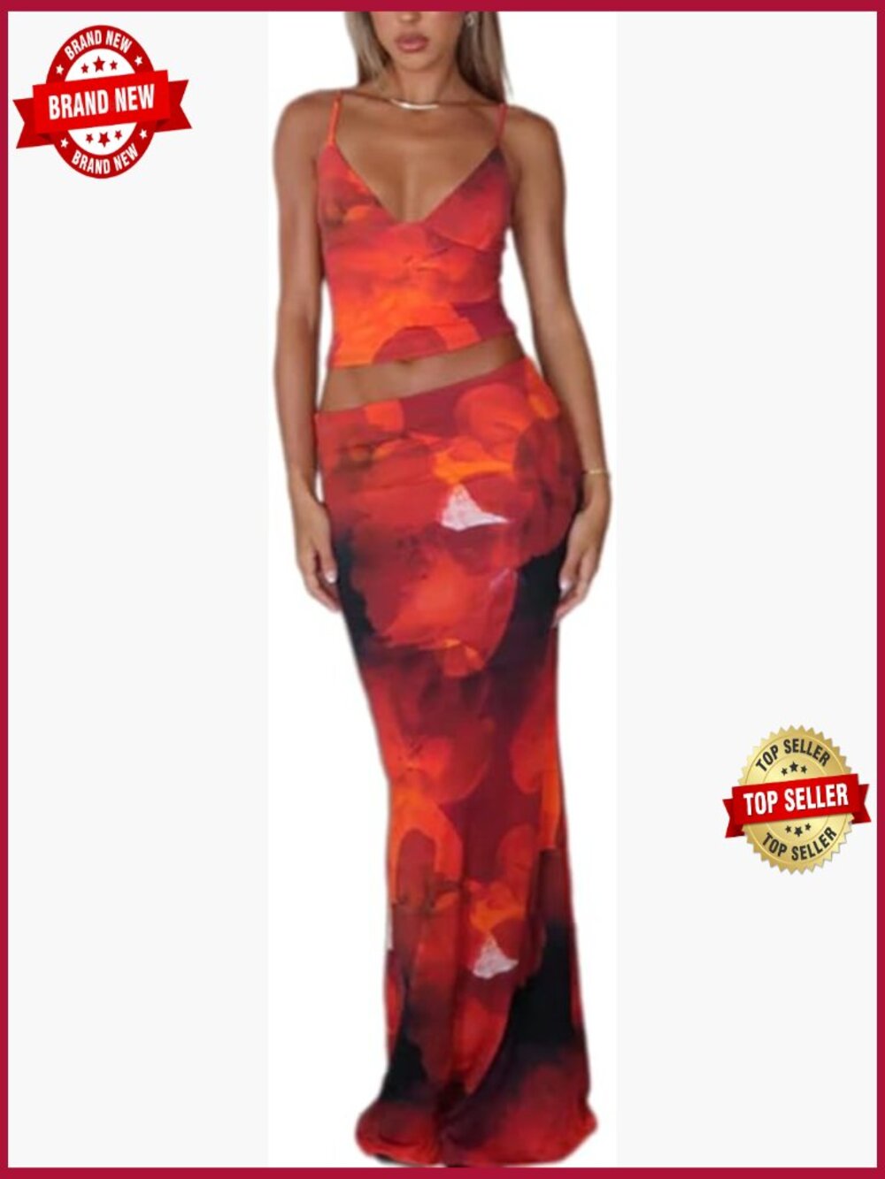 Floral Halter Top Maxi Skirt Set 2 Piece Going Out Outfit for Women